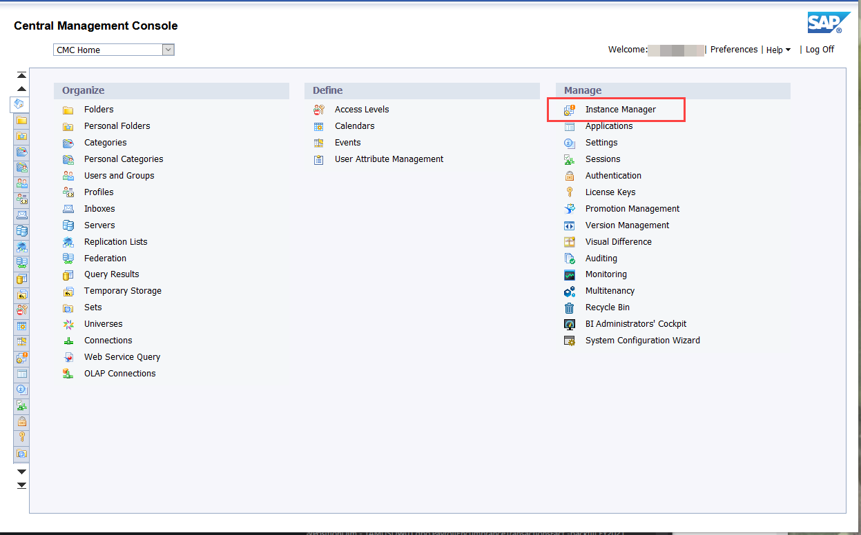 Central Management Consolue User Interface