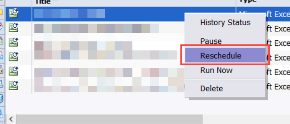 menu dropdown with "Reschedule" highlighted