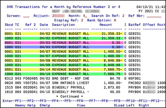 Screen 046 - Debits and Credits