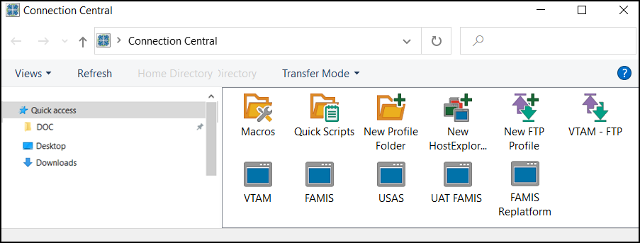 Screen capture of Connection Central window with new FAMIS connection icon