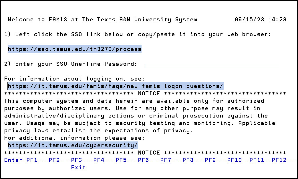 New FAMIS Login image with links activated