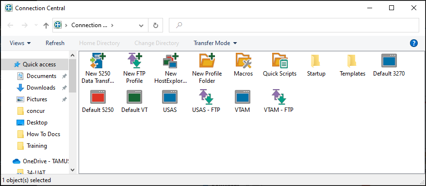 Screen shot of Connection Central connection profile icons