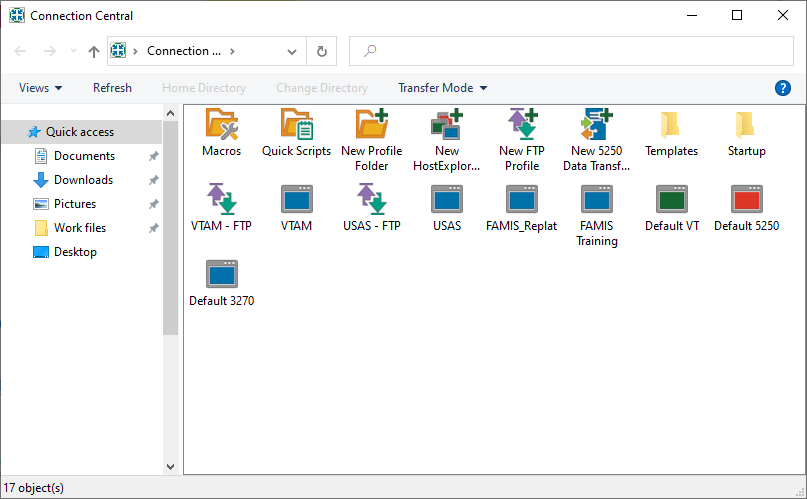 Screen capture of Connection Central window with new FAMIS Training profile icon