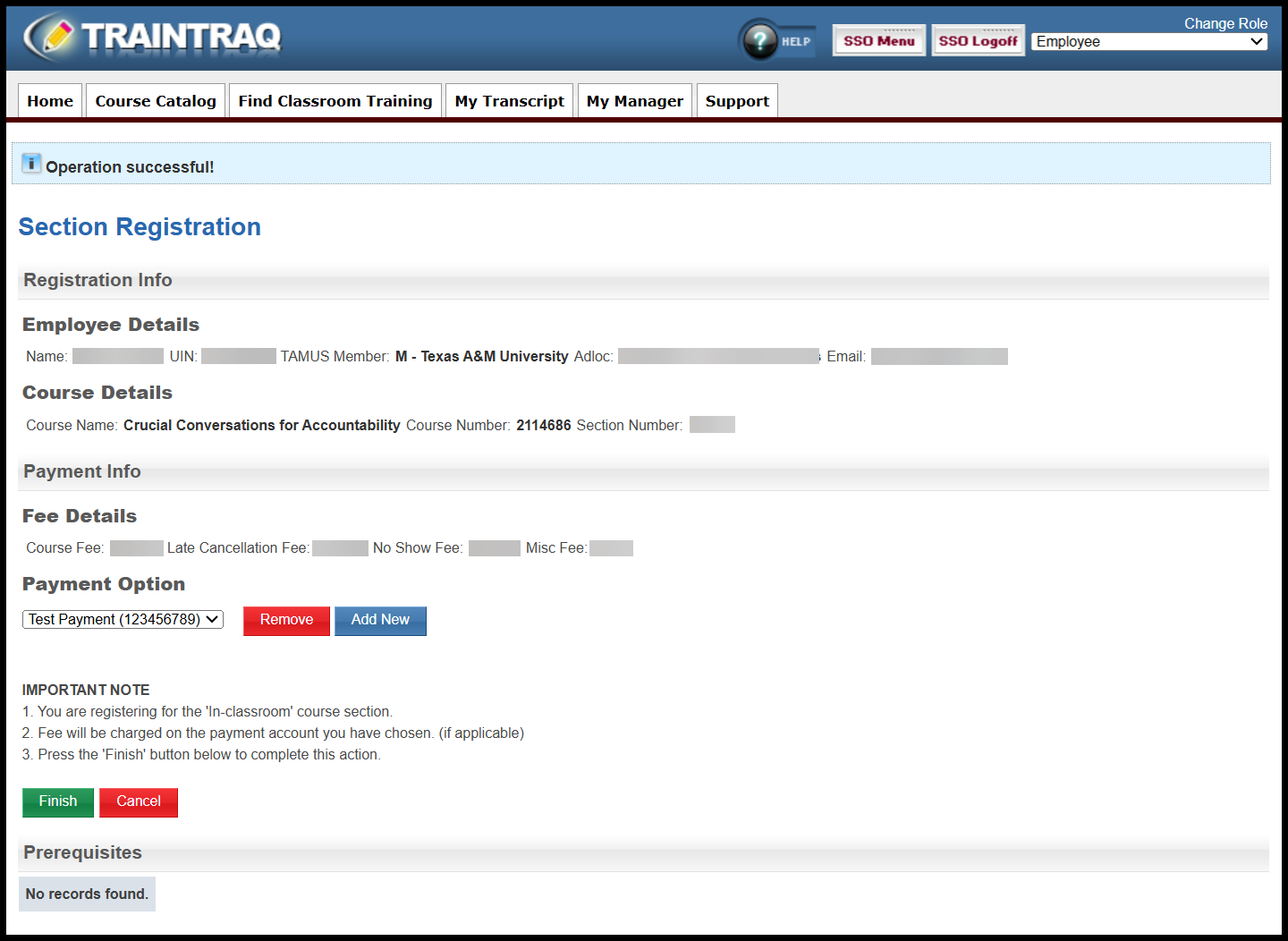 Operation successful message that appears once you add a new payment option