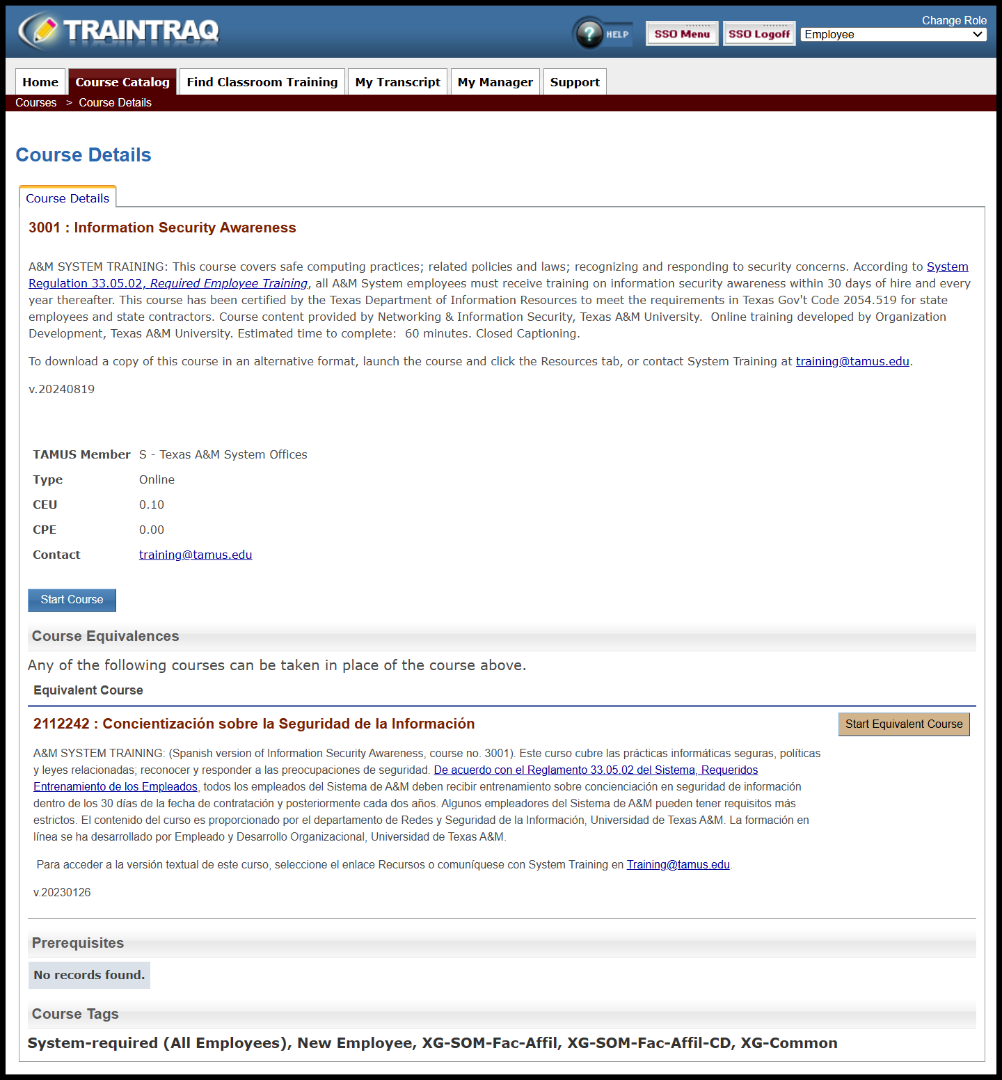 Example of Course Details Page