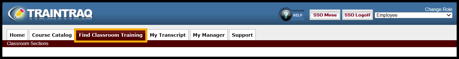 Find Classroom Training is the third tab at the top of the screen.