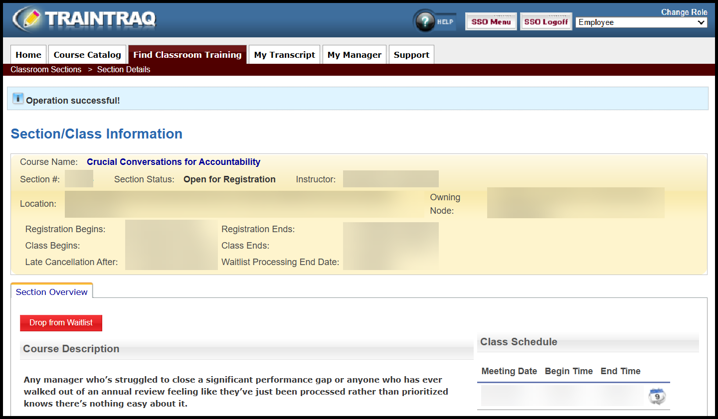 Operation successful message appears at the top of the page.