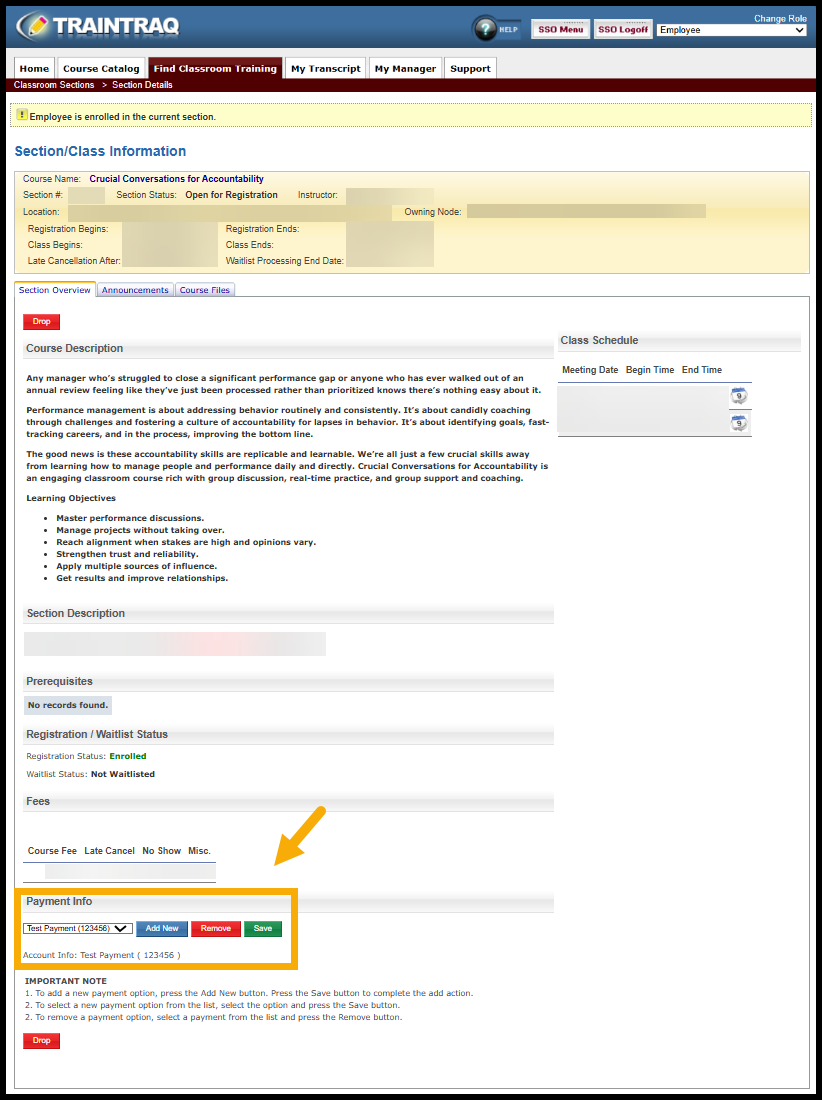 Payment Info section is at the bottom of the page.