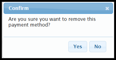 Confirmation dialog box to remove a payment method