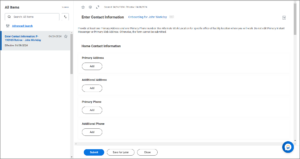 Enter Contact Information page for Retiree with Home Contact Information section displayed
