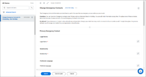 display of change emergency contacts screen