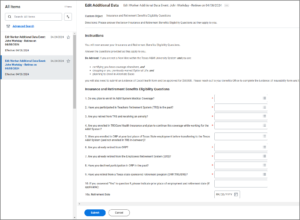Insurance and Retirement Benefits Eligibility Questions with appropriate answers