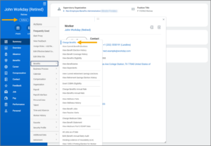 found the change benefits business process link from the related actions of the Retiree