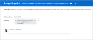 Superior field with the current supervisory organization acting as the current superior shown