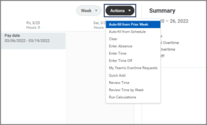 The Actions Drop-down Menu showing the options