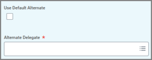The use default alternate checkbox and Alternate Delegate field