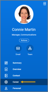 worker profile left hand menu with career link highlighted