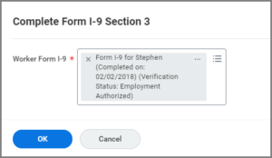 The Complete Form I-9 Window with a sample worker selected