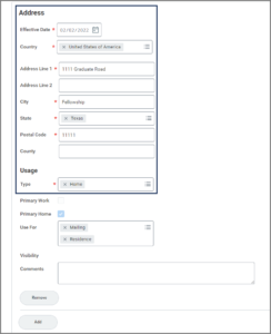 The Contact Information tab address section