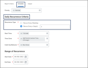 The Daily Recurrence criteria under the schedule tab