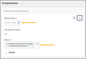 Effective Date and Reason section highlighting the effective date and reason fields