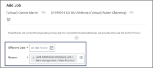 The Effective Date and Reason for the add job