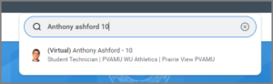 The search bar with an example employee's name entered