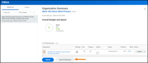 The search employees button at the bottom of the merit process inbox item