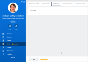 Display showing options for Personal, Career highlighted for emphasis a