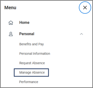 Workday menu > Manage Absence app