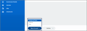 The move forward drop-down menu showing the Background Check, Interview, and Offer options