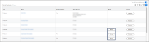 The Potential Duplicates duplicates table showing several rows. The bottom three have the merge button under the merge column