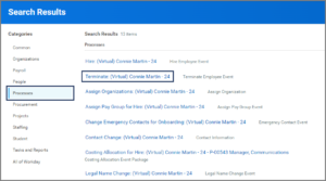 The Search results for an example process