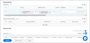 Edit National ID business process including the sections county, National ID type, Identification number, and Verification date