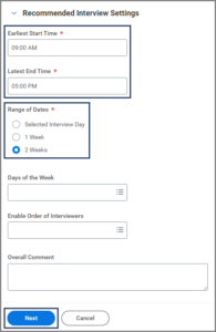 Recomended Interview Settings
