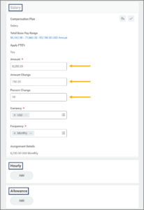 The Salary, Hourly and Allowance sections
