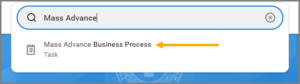 The search bar with the text mass advance entered