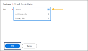 The job field displaying the two categories: additional jobs and primary job