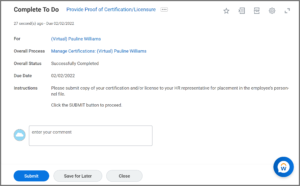 To Do for Provide Proof of Certification / Licensure