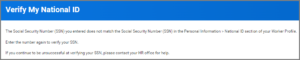 What shows when a SSN is not successfully entered