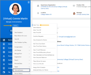 The Worker Profile showing how to navigate to the enter time link
