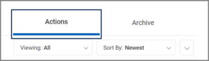 Top portion of inbox displayed with Actions tab highlighted for emphasis.