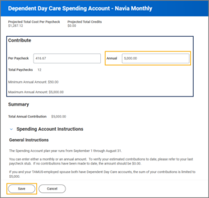 dependent daycare spending account contricution page