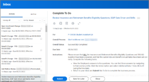 An Inbox To-Do for reviewing insurance and retirement benefits eligibility task