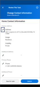 the change contact information screen displayed