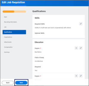 The Qualifications step of the requisition editor.