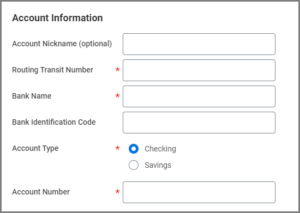 The account Information section and the related fields.