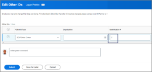 The Edit Other IDs page with the Identification# field highlighted.
