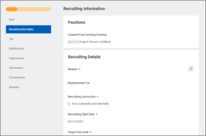 screenshot of recruiting information