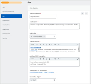 The Job details section is displayed with fields open for editing.